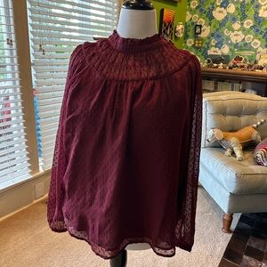 LOFT XXL NWT Sheer Burgundy Long Sleeve Top